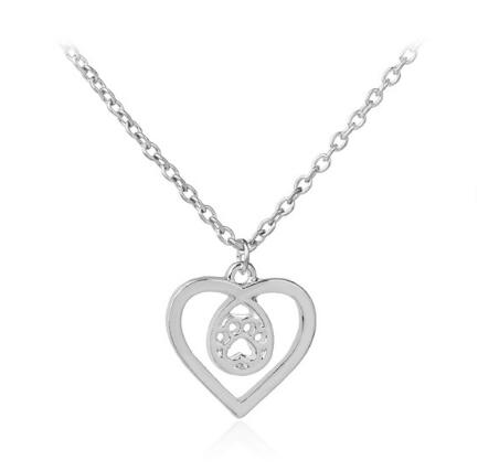 cat dog paw prints in heart necklaces