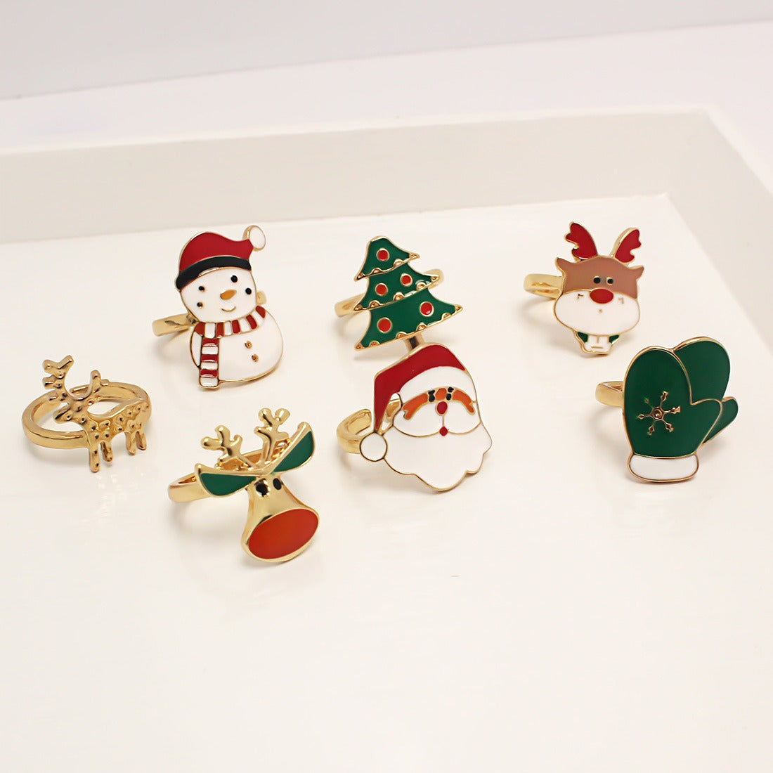 Cute Santa Claus Christmas tree multi style cartoon rings