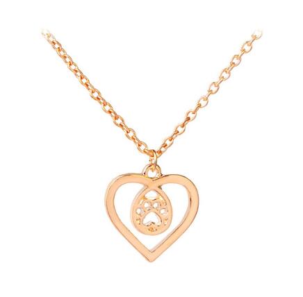 cat dog paw prints in heart necklaces