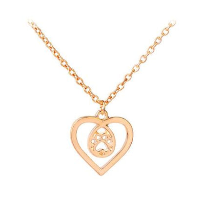 cat dog paw prints in heart necklaces